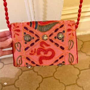 Vibrant Red Embroidered Shoulder Bag